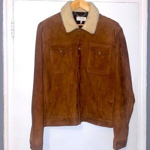 Reiss Tan Miles Suede Jacket with Cream Collar Size XL